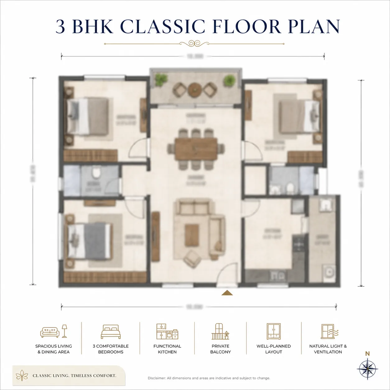 3 BHK Classic floor plan at CKPC Heart of Harmony