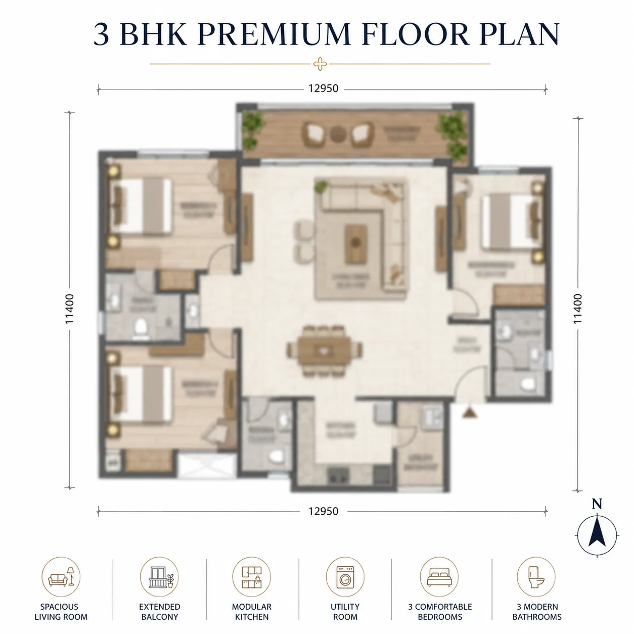 3 BHK Premium floor plan at CKPC Heart of Harmony
